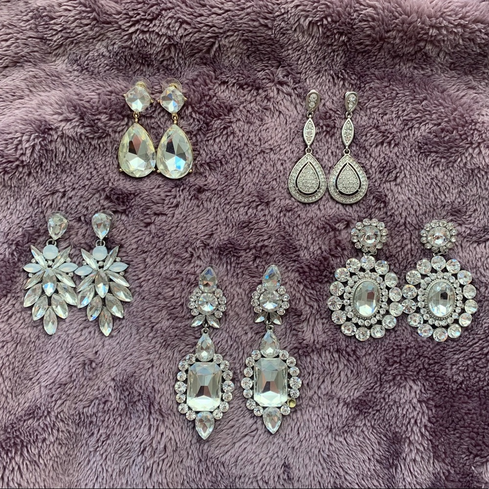 5 pairs - clear crystal earrings
